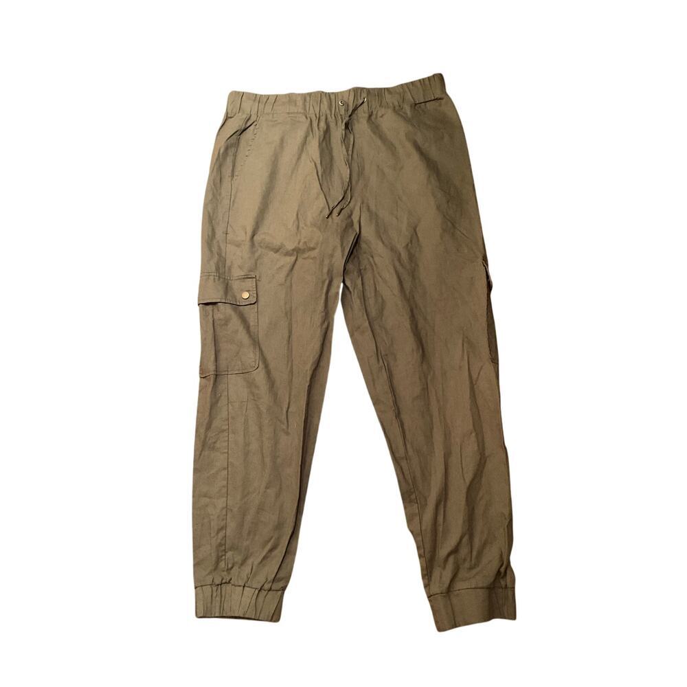Saks Fifth‎ Avenue Linen Blend Cargo Pants High Rise Elastic Waist Green XL NEW